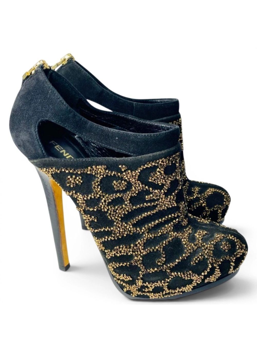🛍️ Fendi Authentic Black and Gold Beaded Booties